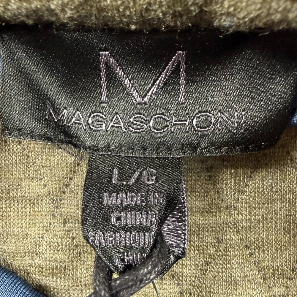 Magaschoni Mens Large‎ Blue Quilted Snap Pullover Mock Neck Sweater NWT